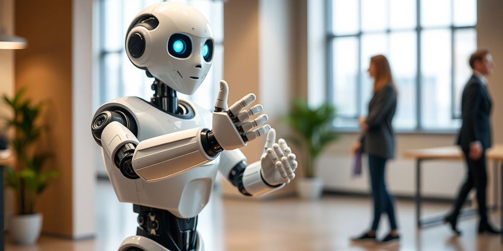 AI robot shaking hands with a human