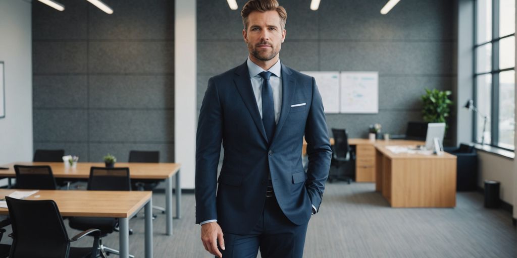 Professional in casual wear with unused business suit