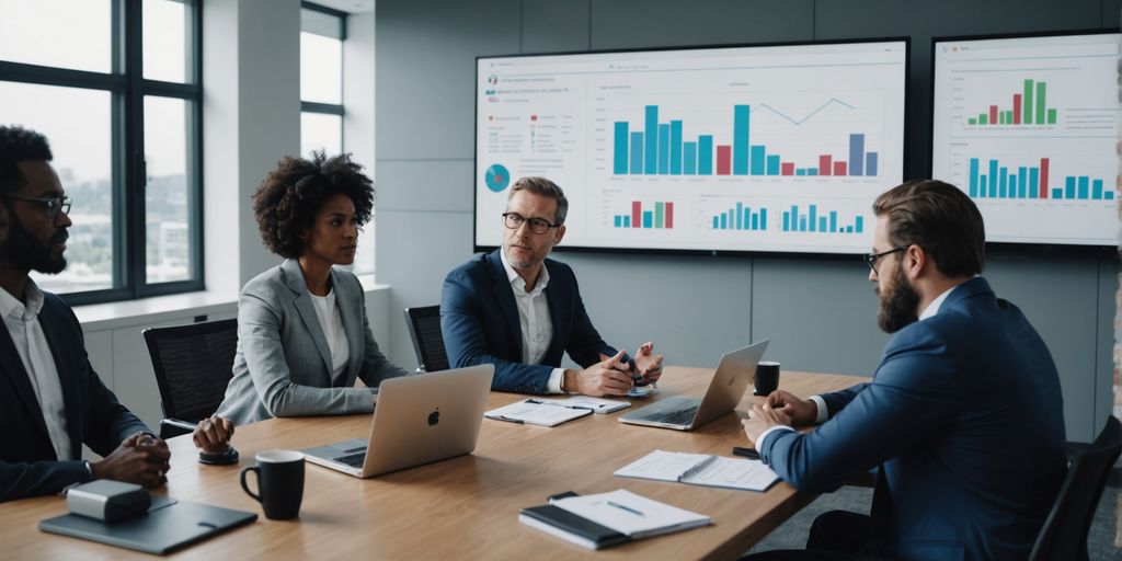 Business meeting on AI voice technology