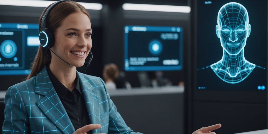 Customer service rep with AI hologram