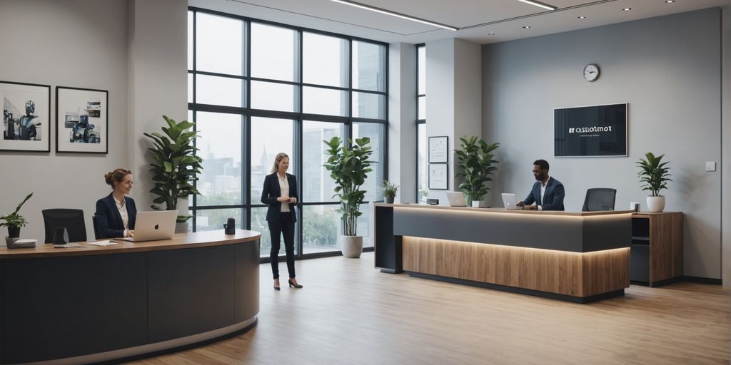 AI robot receptionist in a modern office