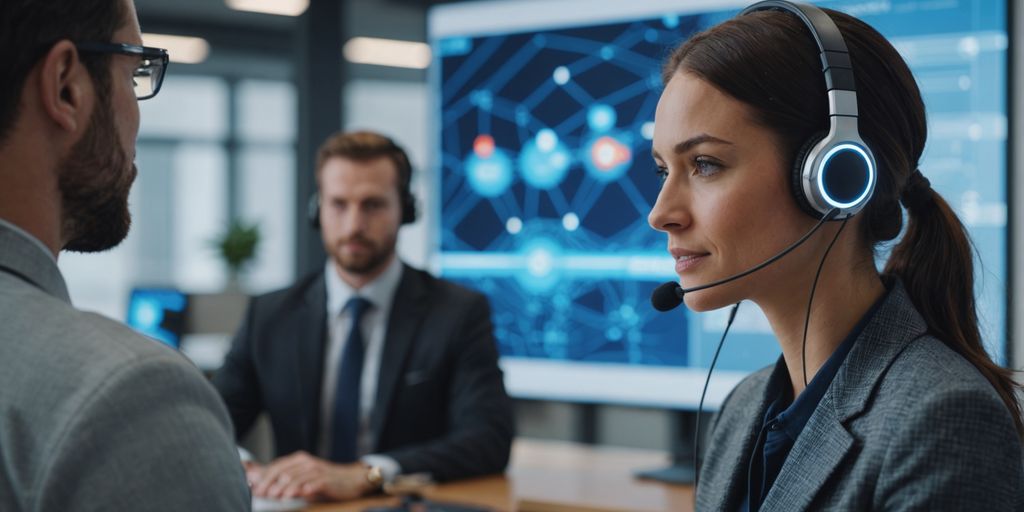 Customer service rep with AI hologram