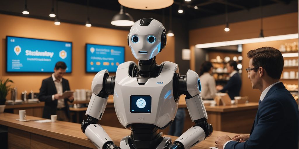 AI robot interacting with customers in a business setting