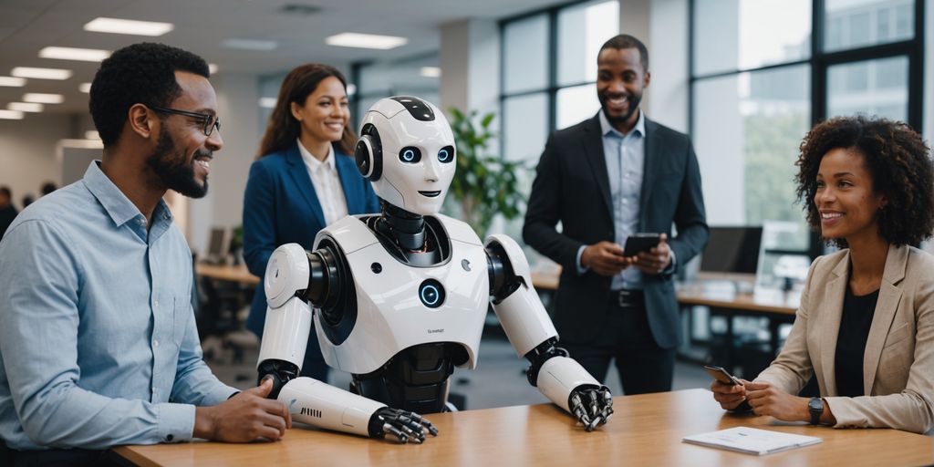 AI robot helping customers in office