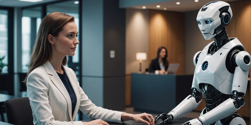 AI robot receptionist in modern office