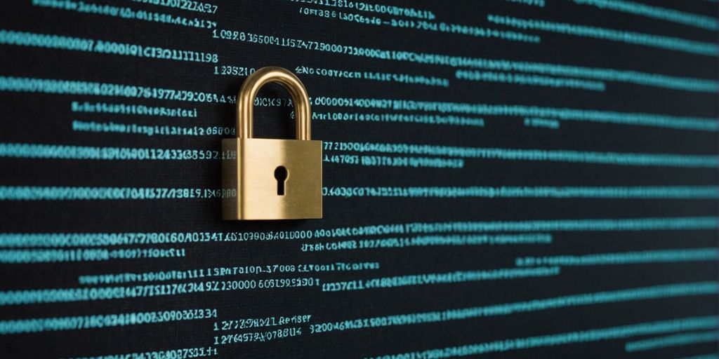 Computer screen with code and lock icon