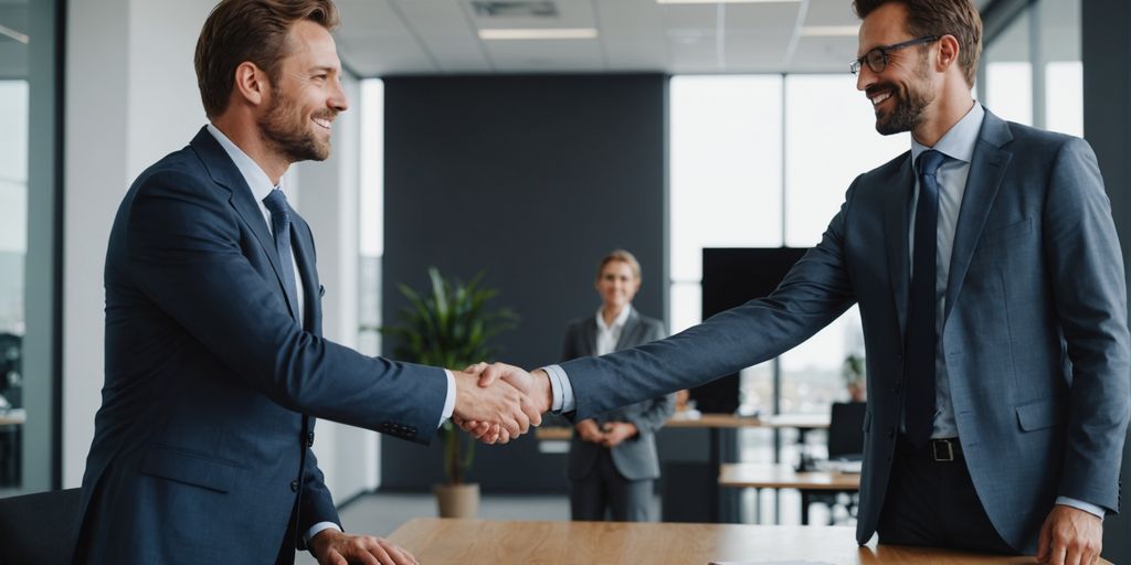 Business professional shaking hands with a client.