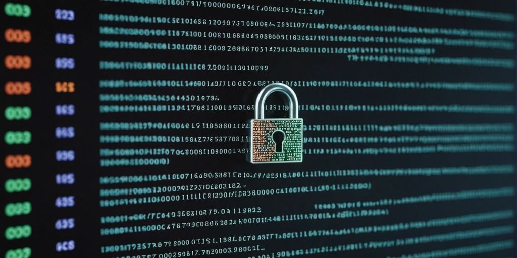 Computer screen with code and lock icon