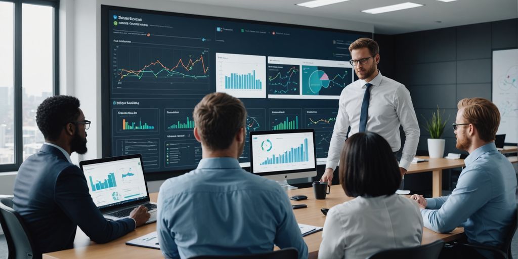 Business meeting discussing AI solutions