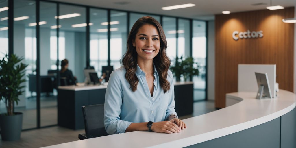 AI receptionist at modern reception desk