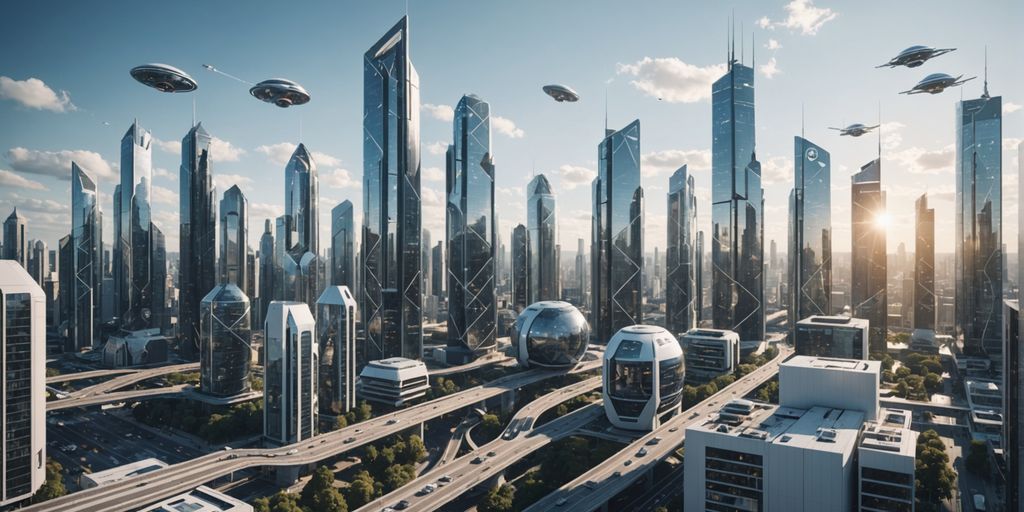 Futuristic city with AI voice devices