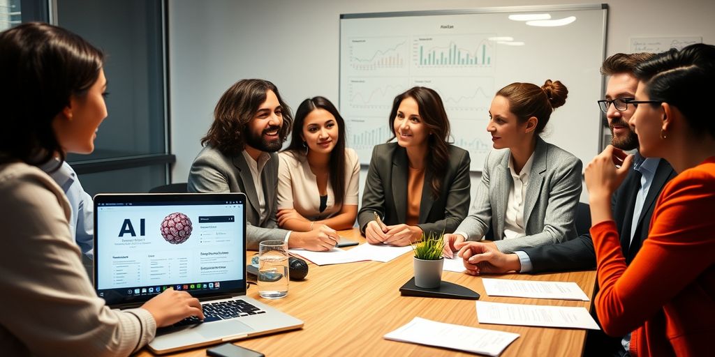 Professionals in a meeting discussing AI data