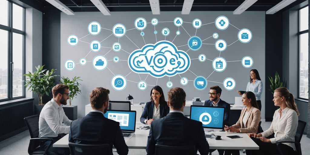 Team working with AI voice technology.