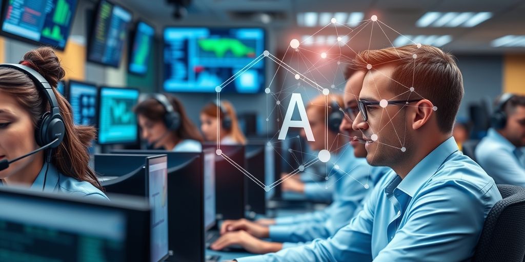 Call center agents with AI-enhanced communication.