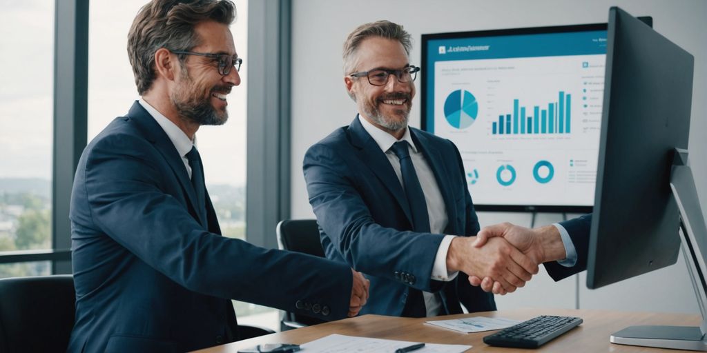 Businessperson shaking hands with client in office