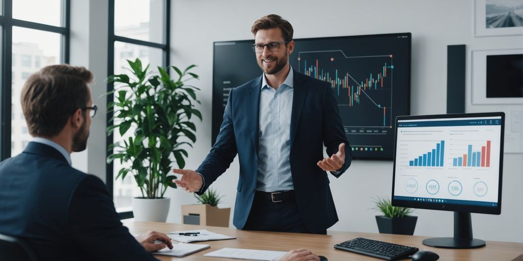 Businessperson presenting AI phone systems