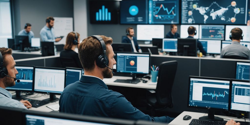 Call center with agents and AI analytics.