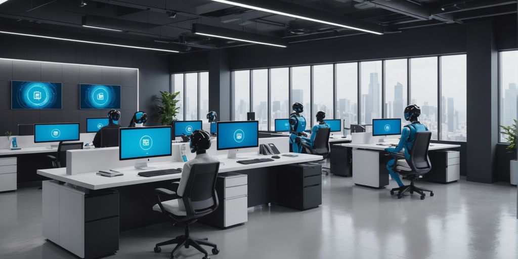 AI robots assisting customers in a modern office