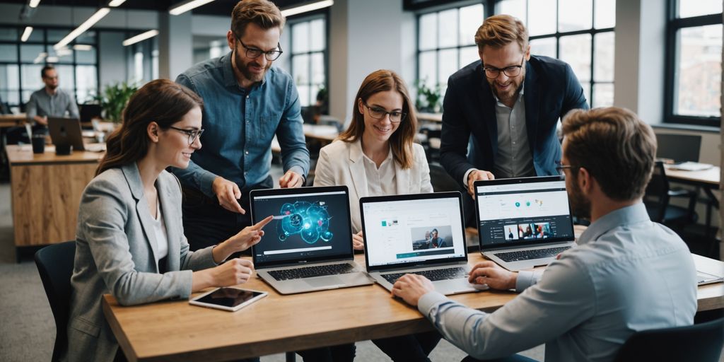 Team using AI tools in modern office