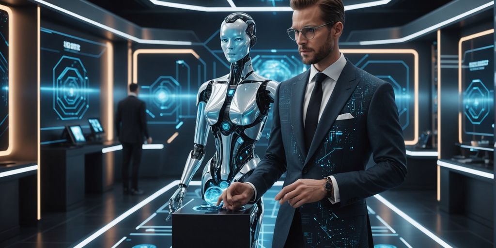 AI interacting with a VIP in a high-tech setting