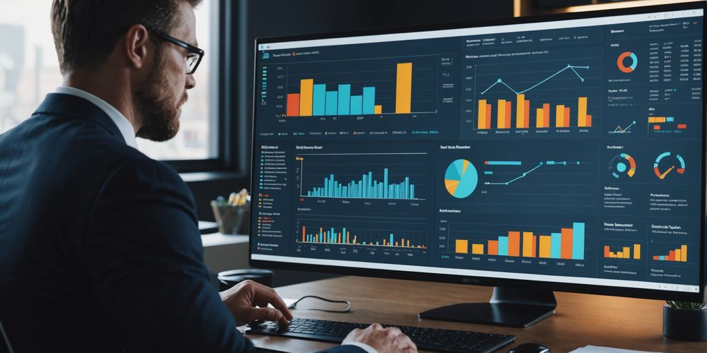 Professional analyzing data on a computer screen.