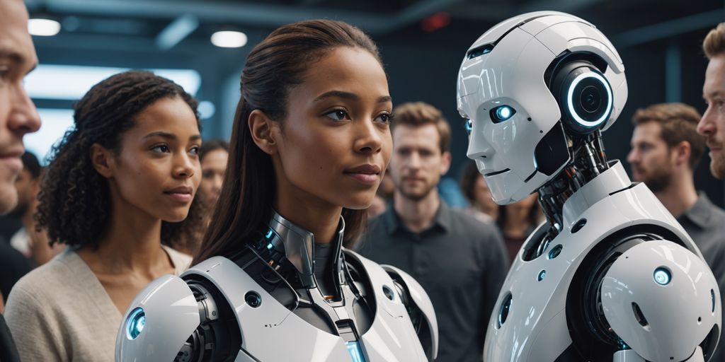 AI robot showing empathy with diverse people