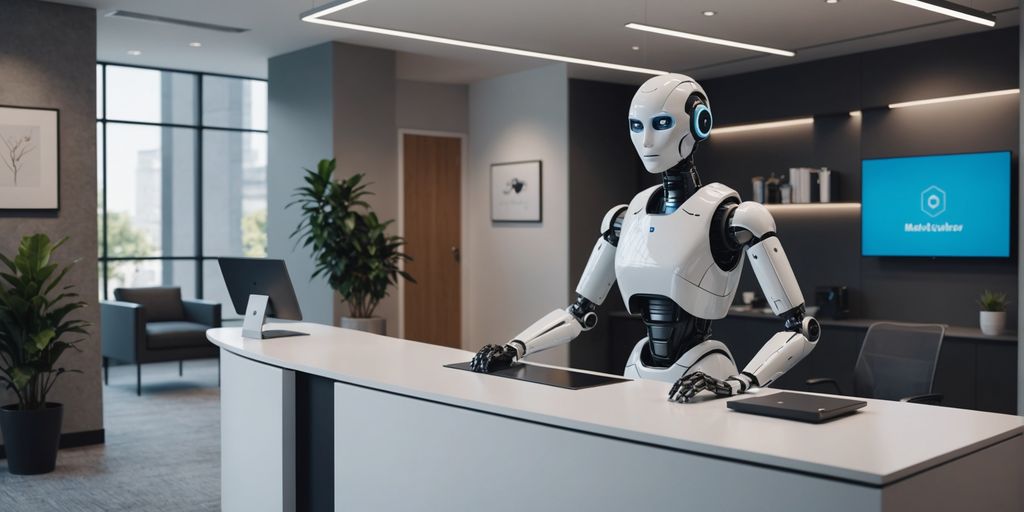 AI robot receptionist in modern office