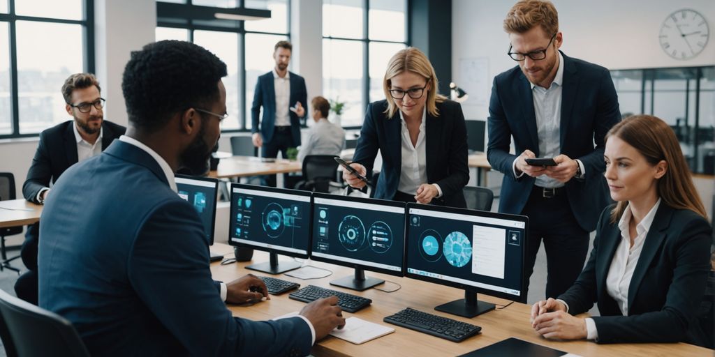 Team collaborating on AI phone management