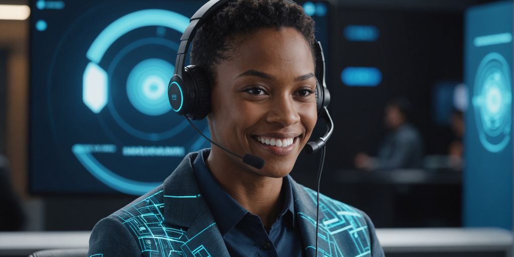 Customer service rep with AI hologram
