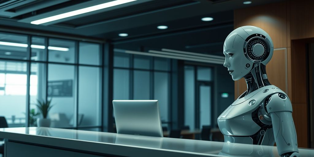 AI receptionist in futuristic office