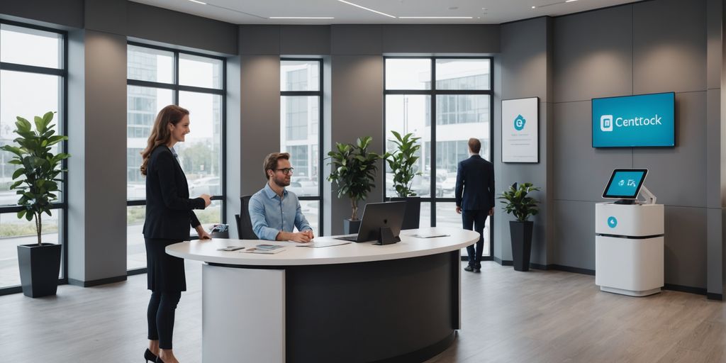 AI robot receptionist in a modern office