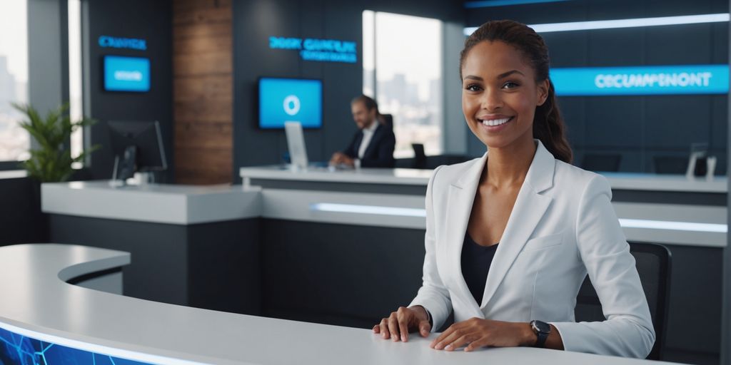 AI receptionist at modern desk