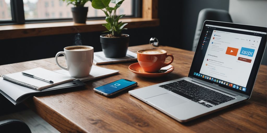 Laptop showing Zapier integration on desk
