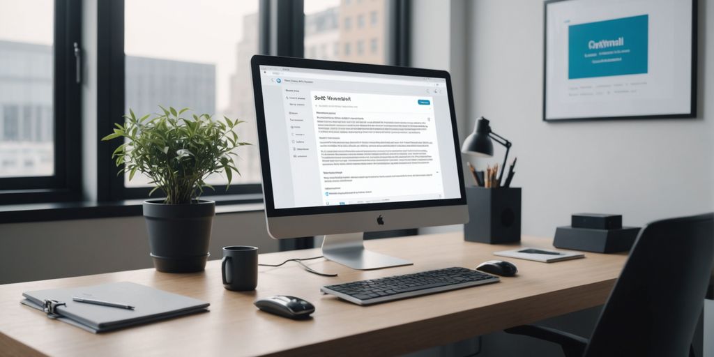 Office desk with computer and smartphone