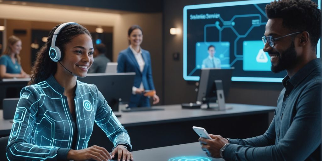 AI assisting customer at service desk