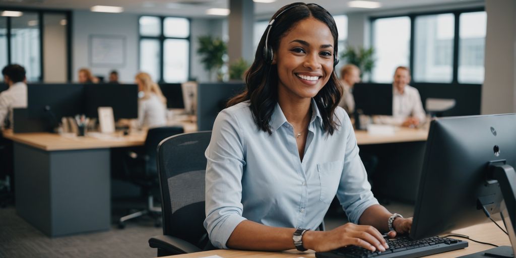 Receptionist in modern office using computer