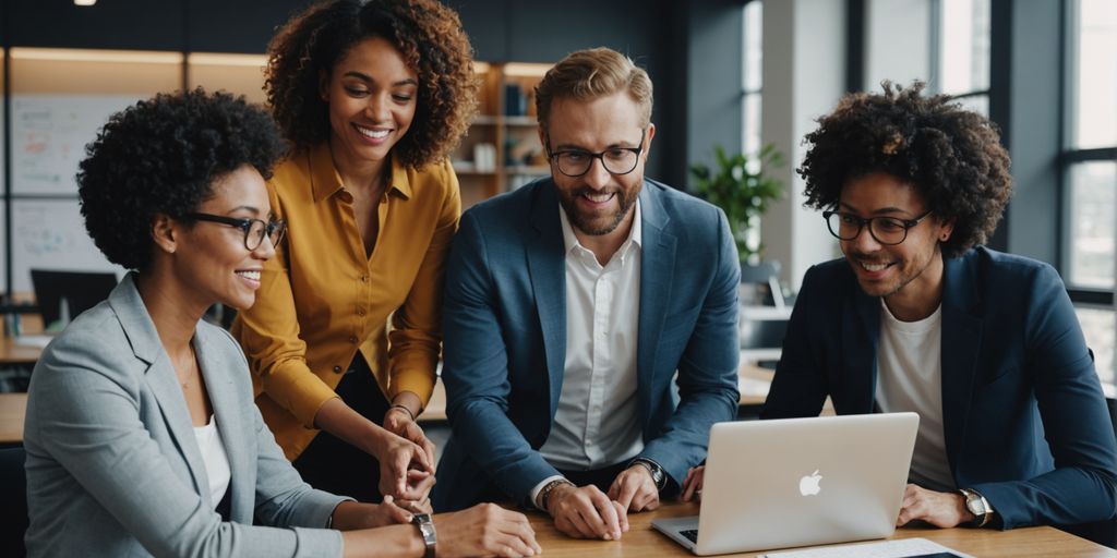Professionals collaborating in a modern office setting