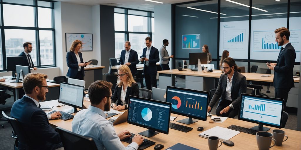 Professionals using advanced telephony and analytics tools