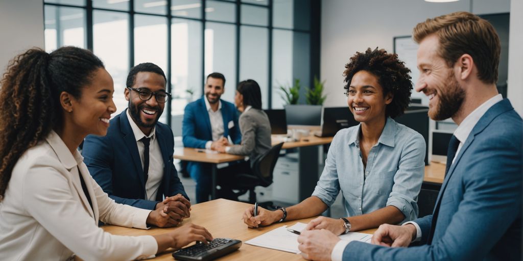 Diverse group with AI receptionist