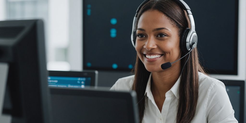 AI assistant with headset helping a customer