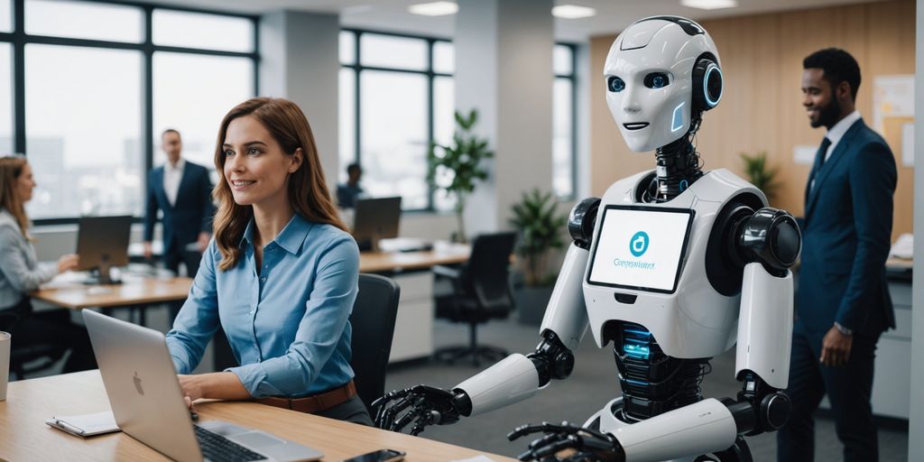 AI robot receptionist in a modern office