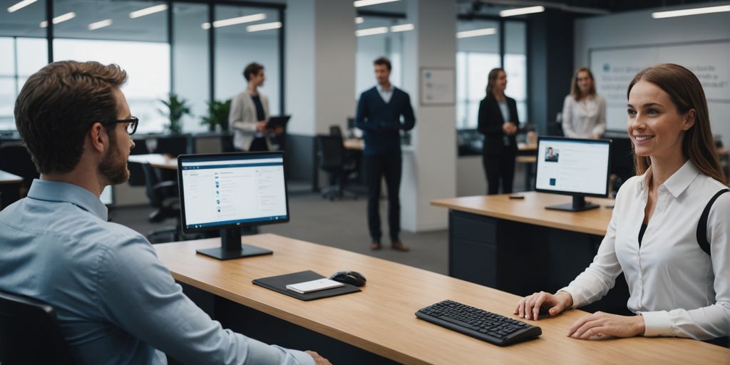 AI robot receptionist in a modern office