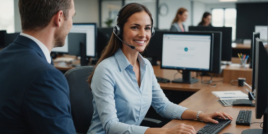 Receptionist with headset in office setting