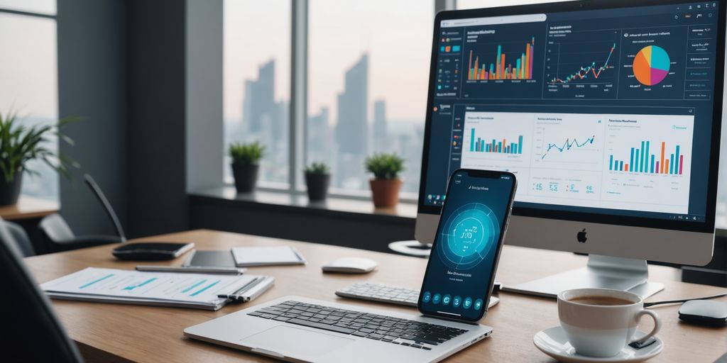 Smartphone with AI features in office setting