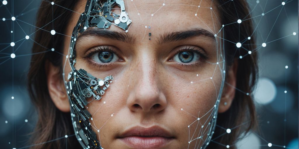 Thoughtful face with digital AI elements