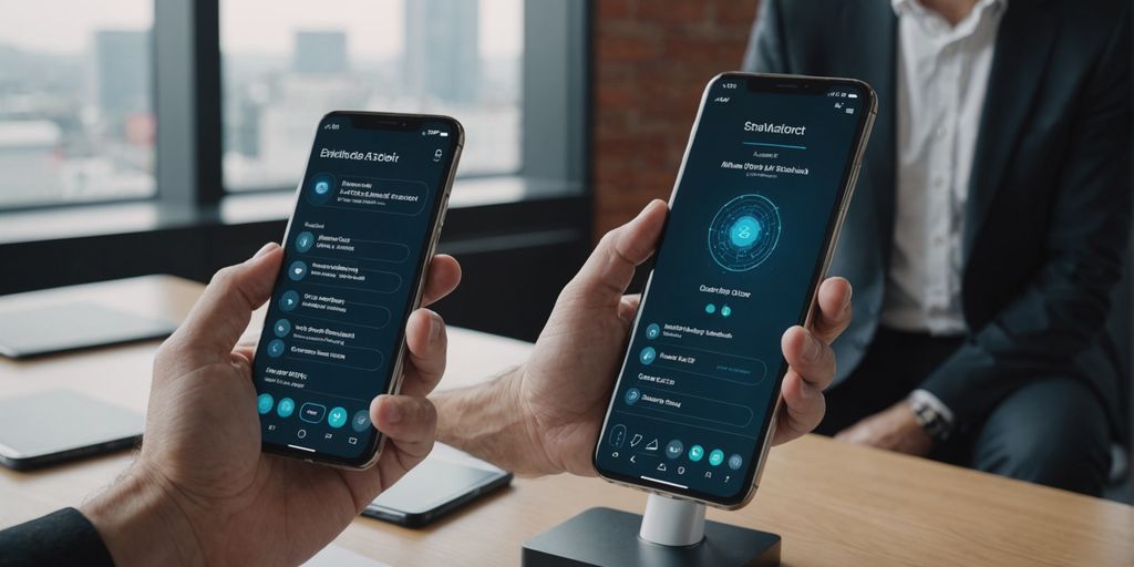 Person setting up AI phone solution on smartphone.