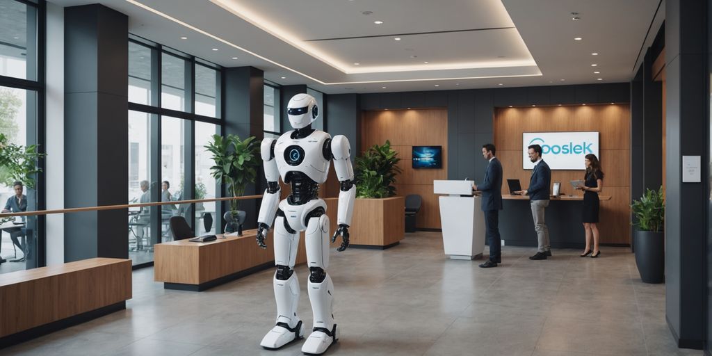 AI robot at office reception desk