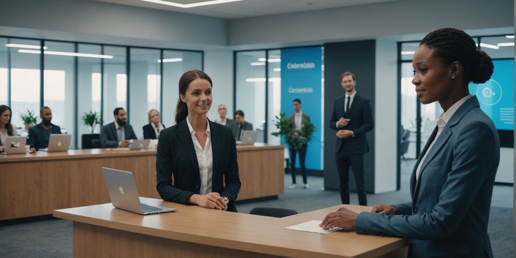 AI receptionist engaging with people
