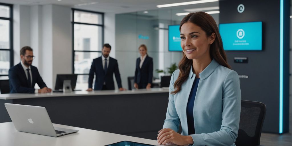 AI hologram receptionist in modern office