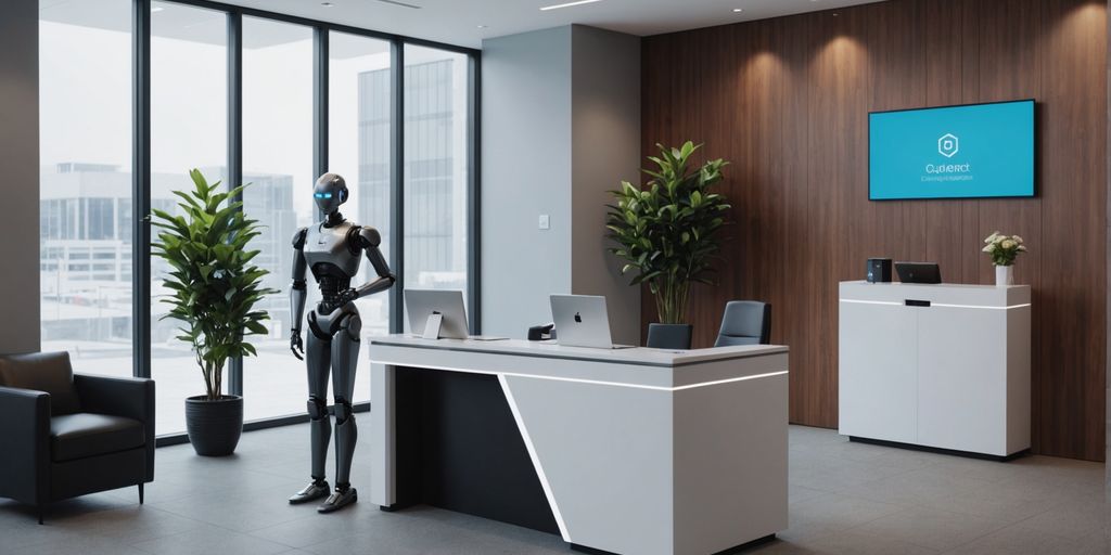 AI robot receptionist in a modern office